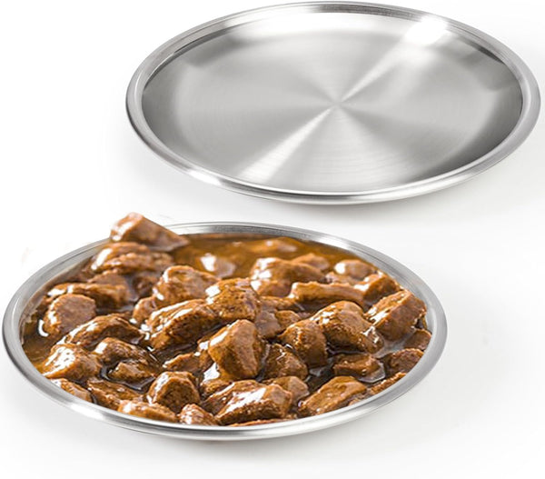 Stainless Steel Cat Dishes for Food and Water - 2 Sets Shallow Style for Kittens and Baby Cats, Relief of Whisker
