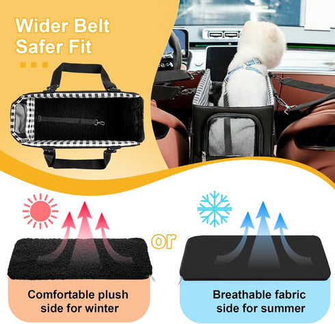 12lbs, Console Dog Car Seat for Small Dogs Cats Up to Anti-Collapse Pet Armrest Booster Seat with Soft Pillow,Non-Slip