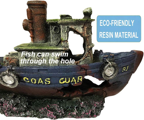 Aquarium Large Shipwreck Decorations - Fish Tank Lifelike Ship Decor,Resin Material Large Pirate Ship Decor by SLOCME