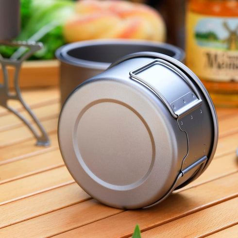 Titanium Bowl Pot with Foldable Handle, 600ML Single-Wall Cooking Bowl for Outdoor Camping, Hiking, Picnic