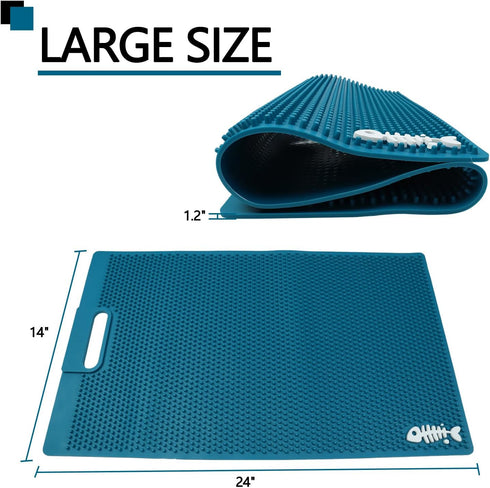 NonSlip Fish Fillet Mat - Heavy Duty Rollable Cutting Board for Fish Cleaning (14 * 24“, Green)