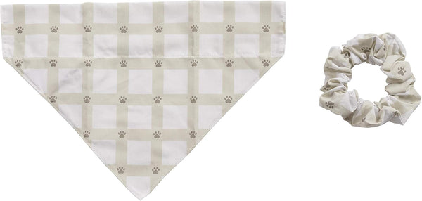 Pearhead Matching Bandana and Hair Scrunchie Set, Pet Owner and Dog Lover Set, Grey Gingham Paw Print