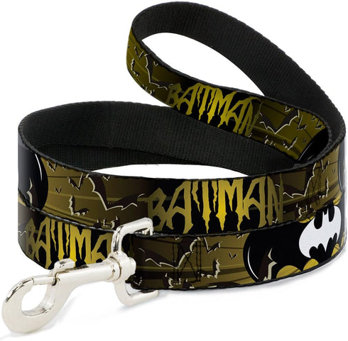Dog Leash Batman Bat Signals Flying Bats Yellow Black White, 4 Feet Long, 0.5 Inch Wide