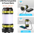 LED Camping Lantern Flashlight Rechargeable, Consciot Portable Torch with 6 Light Modes, 3600mAh Power Bank, IPX4