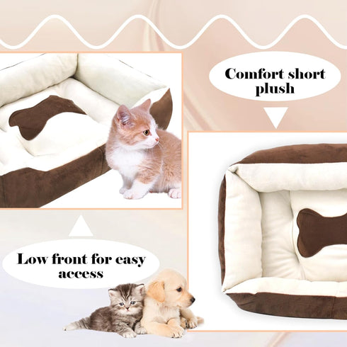 Dog Bed for Small Dogs, Washable Rectangle Cat Beds with Anti-Slip Bottom for Medium Dogs and Kittens (Beige,