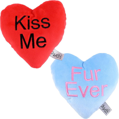 Midlee Candy Heart Valentine's Dog Toy, Set of 4 Large Plush Squeaky Toys