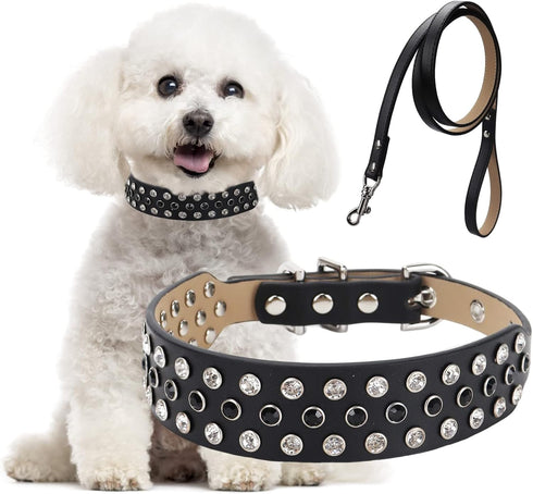 Rhinestone Dog Collar with Bling Diamond, Adjustable Sparkly Crystal Studded Microfiber Leather for Dogs