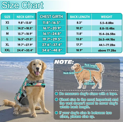 EMUST Dog Life Jackets - High Buoyancy Vests for Swimming, Beach Boating, for Small/Medium/Large Dogs, Greenleaf