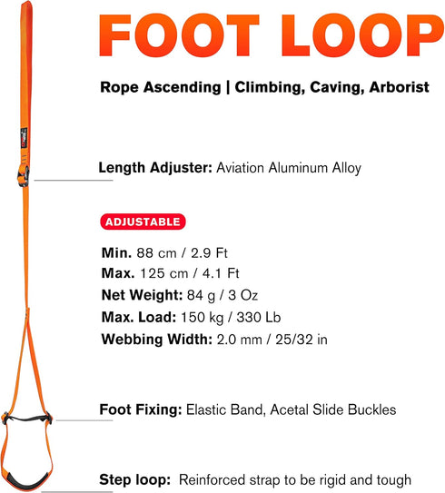 GM CLIMBING Adjustable Foot Loop Ascender Sling for Rope Ascending - Climbing Gear SRT Rope Walking