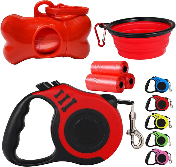 Retractable Dog Leash, Heavy Duty Leash for Small Dog or Cat up to 26 lbs, 360° Tangle-Free Strong Nylon Tape (16FT Red)