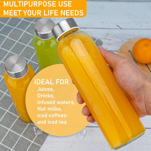 18oz Set 6, Sursip Glass Water Bottle of Clear glass juice bottle for juicingReusable Drinking Bottles with Stainless