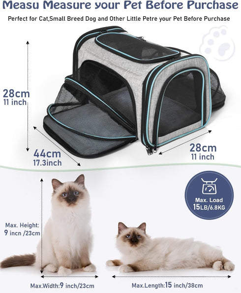 Siivton Cat Carrier, 4 Sided Expandable Pet Carrier for Travel, Airline Approved Soft-Sided Carrier