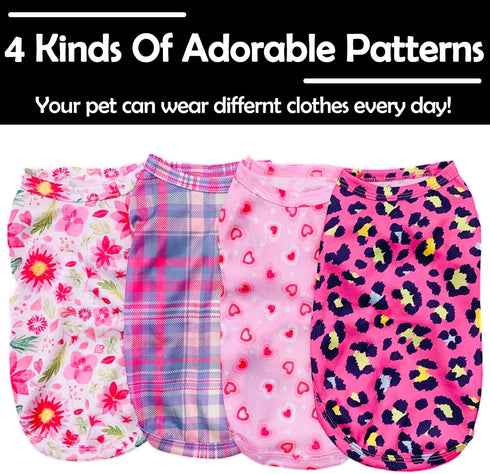 PET SHOW 4 Pack Paw Bone Printed Dog Clothes - Soft Vest Lightweight Sleeveless T-Shirts for Small Medium Dogs