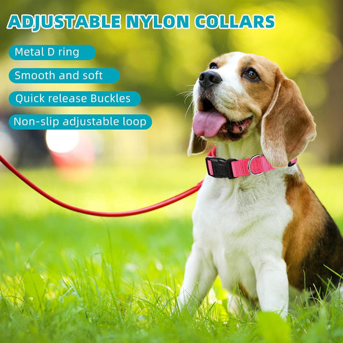 9 Pieces Adjustable Dog Collar for Medium Dogs, Soft Nylon with Quick Release Buckle, Retro Colors