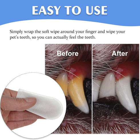 GARYOB Pet Dental Fingers Wipes, Oral Cleansing Teeth Wipes Pads for Dogs and Cats, 50 Pcs