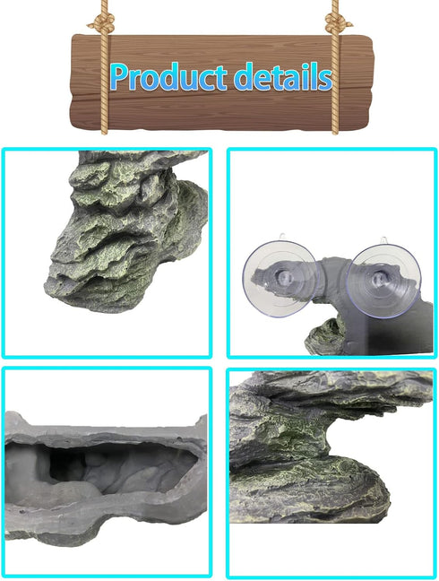 kathson Turtle Basking Platform with Suction Cup, Tortoise Climbing Rest Terrace for Reptile Habitat Rock Decor (L)