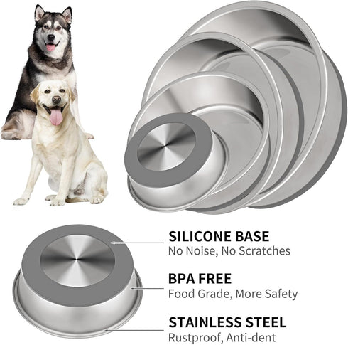 Taglory 11 Cup Stainless Steel Dog Bowls Set of 2, 84oz for Food and Water, Silicone Base Anti-Slip, Rust Resistant,