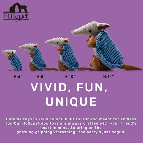 10 Hollypet Plush Dog Squeaky Toy Stuffed Armadillo Animal Pet Puppy Chew Toys with Clean Teeth for Small Medium Large
