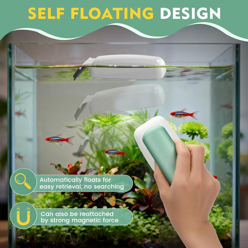 2 0.79" AQQA Aquarium Magnet Glass Cleaner - Enhanced Magnetic Fish Tank Cleaner with Types of Blades, Self-Floating