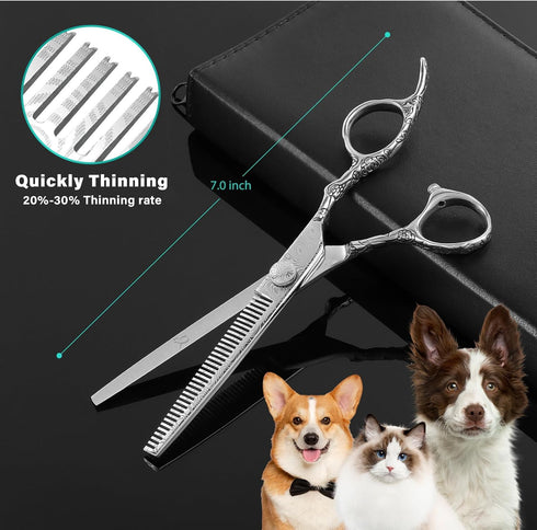 Tips,5 1 Set Dog Grooming Scissors,Silver with Safety Round in Curved Dog Scissors for Grooming,Professional Pet