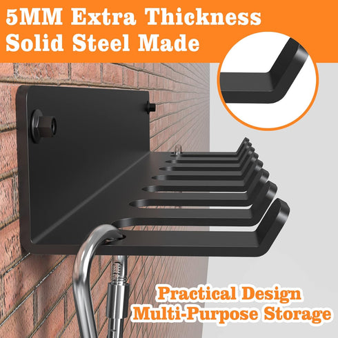 Gym Rack Organizer - Wall Mount Hooks for Olympic Barbells, Row Handles, Bats, Tools (E-Book Instruction Included)