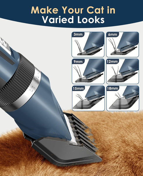 oneisall Cat Clippers for Matted Hair, Quiet Cordless Shaver for Long Hair, 2 Speed Grooming Kit (Blue)