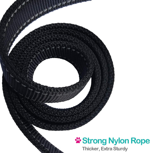 Short Dog Leash, Traffic Padded Handle, Heavy Duty Nylon Lead for Training Control, Reflective Threads (12 Inch, Black)