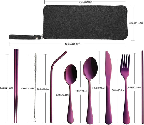 VANDBAO Portable Travel Utensils - 9 Pieces Reusable Silverware Set with Case for Camping and Picnics