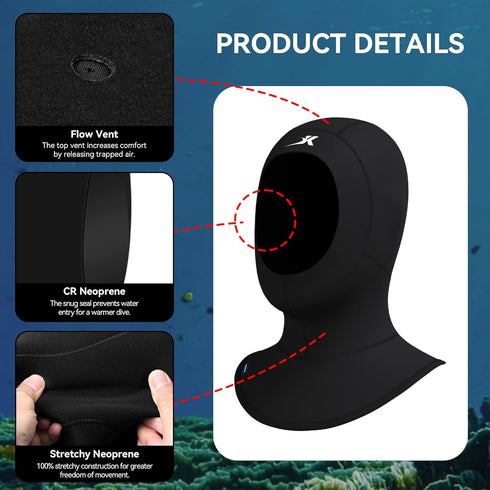 3mm Swimming Diving Scuba Hood Neoprene Wetsuit Hood for Men Women Youth, Diving Cap for Surfing Thermal Hood