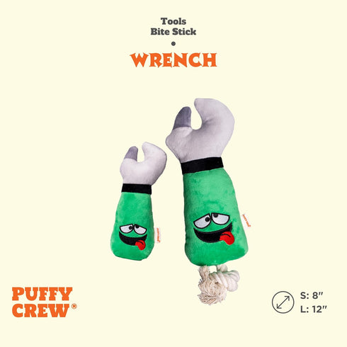 8", Squeaky Dog Plush Toy, Tools Bite_Stick Collection, for Small and Medium Dogs (Wrench, Small)