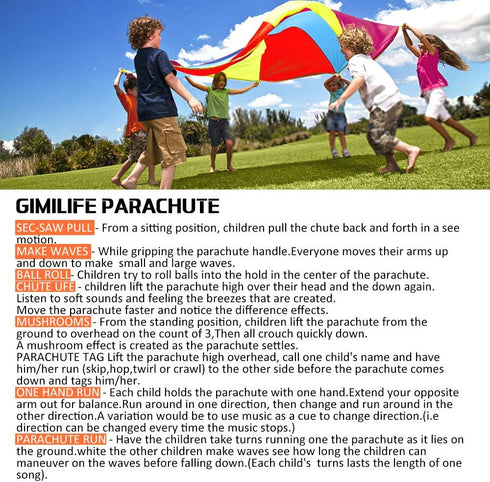 Gimilife 9ft 8 Parachute Toys for Kids, Rainbow Parachute Toy with Durable Handles, Toy Tent Game for Cooperative Play