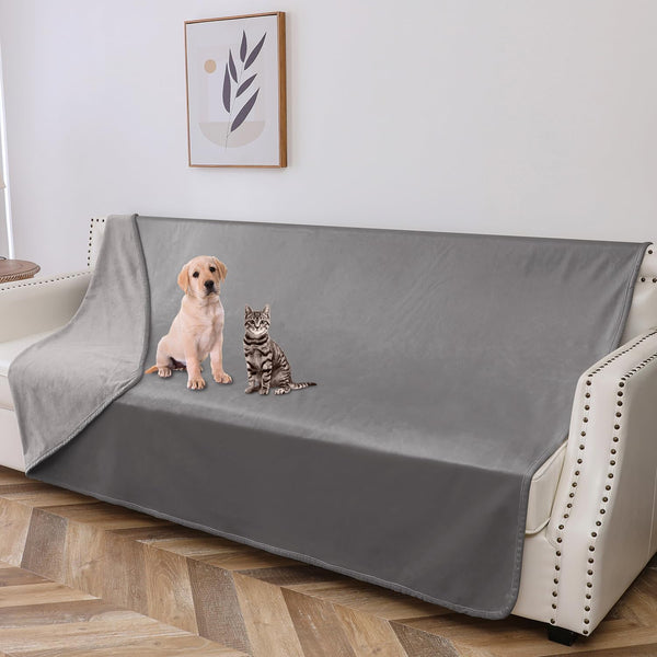 100% Waterproof Dog Blanket, 52x82 inches Soft Leak Proof Pet Couch Throw, Washable Light Grey + Dark Grey