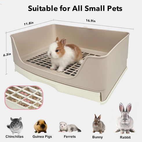 RUBYHOME Chinchilla, 16.9 inch Oversize Rabbit Litter Box with Drawer, Corner Toilet Box with Grate Potty Trainer