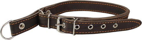 Martingale Genuine Brown Double Ply Leather Dog Collar Choker, Medium to Large, Fits 17.5"-21" Neck