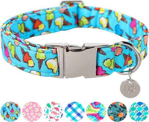 Ice Cream Summer Cotton Dog Collar, Metal Buckle Gift for Small Medium Large Girls or Boys Dogs, Cute Comfortable