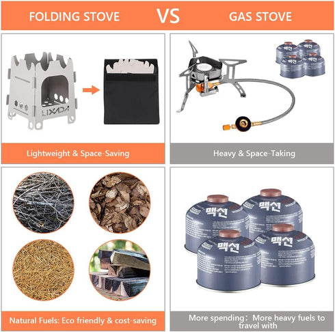 Lixada Portable Wood Burning Camping Stove - Lightweight Folding Titanium Alcohol Stove for Outdoor Camping, Hiking,