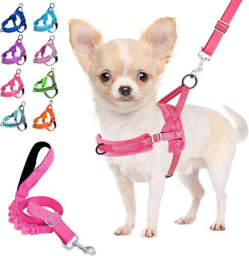 Lukovee No Pull Dog Harness and Leash Set, Soft Padded Small Dog Harness with Neck & Chest Adjustable Reflective Vest