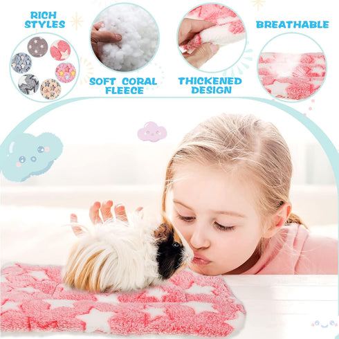 6 Pieces Guinea Pig Bed Plush Hamster Mat Bunny Bed Small Animal Sleeping Pads with Cleaning Dustpan Brush (Cute Color,