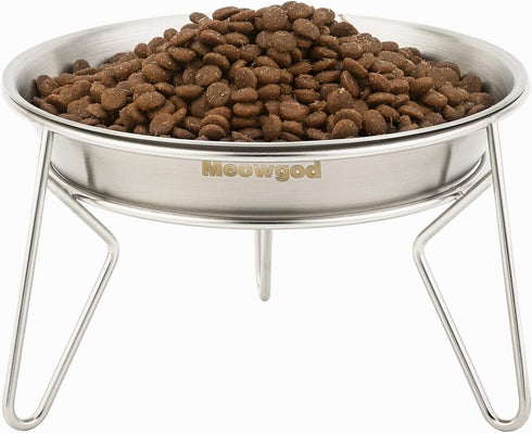 Elevated Cat Bowls, 6.7" Extra Wide Raised Stainless Steel Food Bowls with Anti-Slip Metal Stand for Indoor Cats