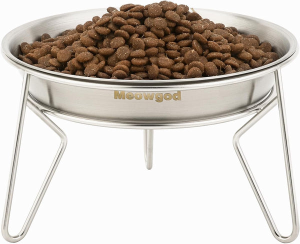 Elevated Cat Bowls, 6.7" Extra Wide Raised Stainless Steel Food Bowls with Anti-Slip Metal Stand for Indoor Cats