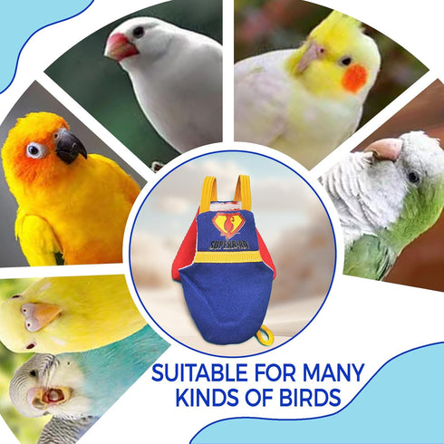 Bird Diaper Cockatiel Clothes Flight Suite, Reusable Parrot Nappy with Waterproof Inner Layer (Blue-S)