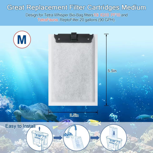 6 Pack Large Aquarium Filter Cartridge for Tetra Whisper Bio-Bag Power Filters, Replacement Cartridges.