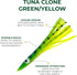 6" 6 Tuna Clone Lures, Pcs Green/Yellow for Saltwater Trolling, Ideal for Tuna, Wahoo, Mahi & Offshore Game Fish