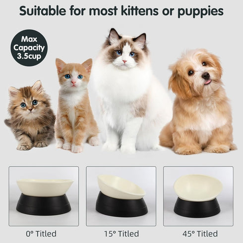 Bulldog Bowl Anti-Slip Dog Cat Dish - Detachable Rubber Dog Bowl, Tilted Pet Feeder Slope Base (Black, 3.5 Cup)