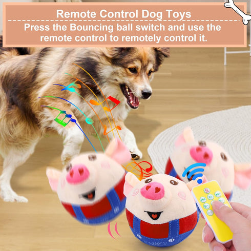 BABORUI Remote Control Interactive Dog Toys, Jumping Squeaky Pig with Recording and Music Modes, Rechargeable for All