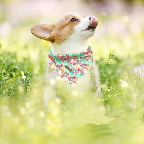 Dog Bandana, 1PC Cute Pink Flowers Print Comfortable Bandanas for Small Medium Large Dogs