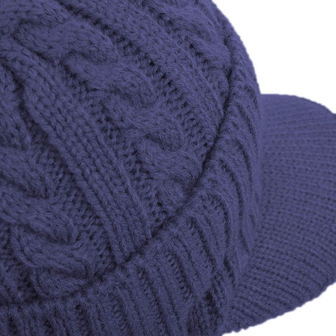 Winter Ear Warmer Billed Visor Beanie with Ear Flaps, Knitted Brimmed Trapper Hat