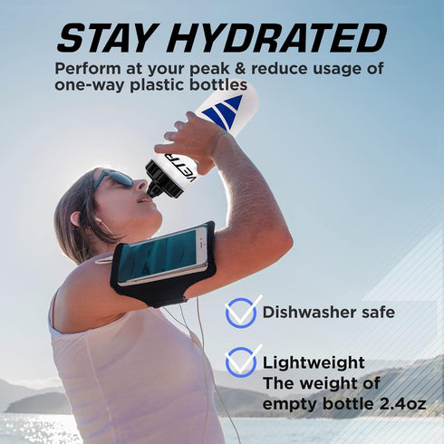 VETRA Sports 22 Ounce Squeeze Water Bottle, Leak Proof Valve for Running, Cycling, Soccer
