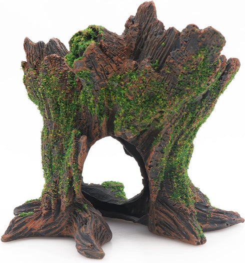 AQUA KT Tree Stump Trunk Hollow Decoration, Betta Cichlid Cave Rocks for Fish Hiding Tank