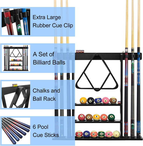 Pool Stick Holder, Solid Wood Cue Stick Holder for Billiard Room, Bar Room, Game Room (Black)